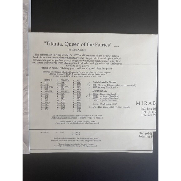 Mirabilia cross stitch patterns Nora Corbett “Tatiana Queen Of The Fairies” - Picture 4 of 4